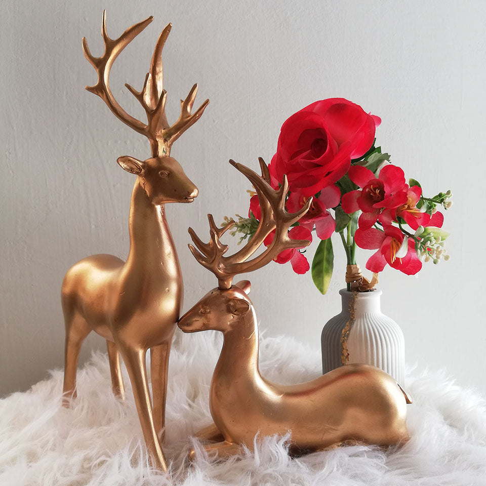 Large Size 12 inches Golden Deer Animal Resin Crafts Sculpture Living Room Decoration
