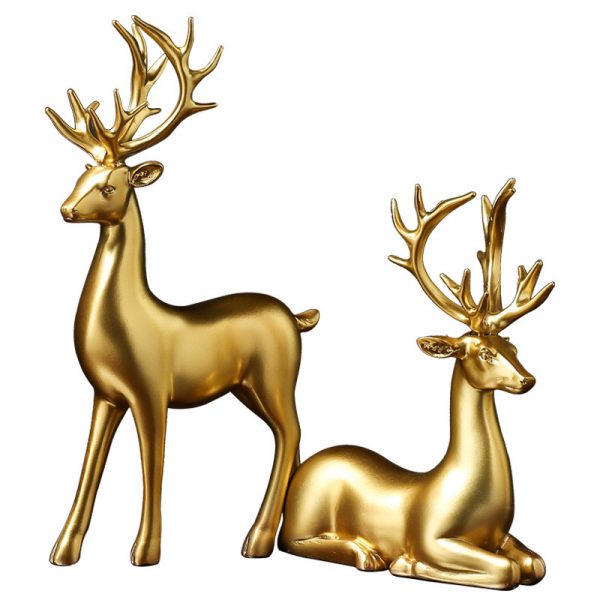 Large Size 12 inches Golden Deer Animal Resin Crafts Sculpture Living Room Decoration